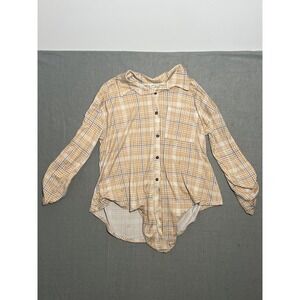 Above and Beyond Women's L Plaid Button Up Shirt Roll Tab Sleeve Tunic Top